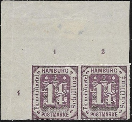 ...und die Original-Marke. Ein Eckrandpaar in der 'a'-Farbe