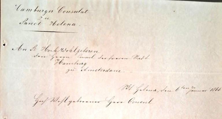 Ein Brief vom Hamburgischen Konsulat auf St.Helena