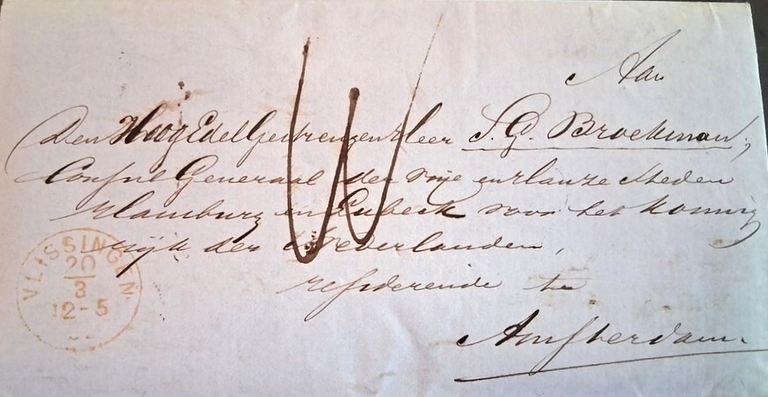 Auch innerhalb der Niederlande war das Porto zu bezahlen. Ein Brief aus dem Jahr 1862 an Konsul Broekman in Amsterdam