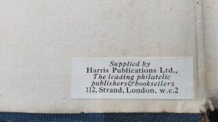 Harris' sticker on the front pastedown of Volume I of my copy of The Journal of the Philatelic Literature Society