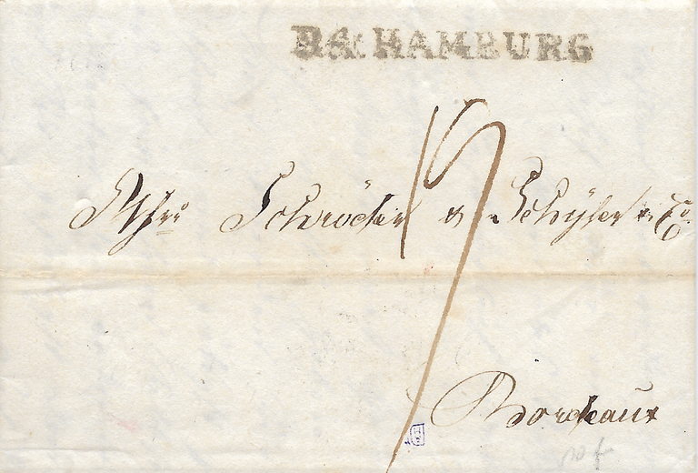 Dieser Brief von Hamburg nach Bordeaux datiert vom 6.Mai 1815