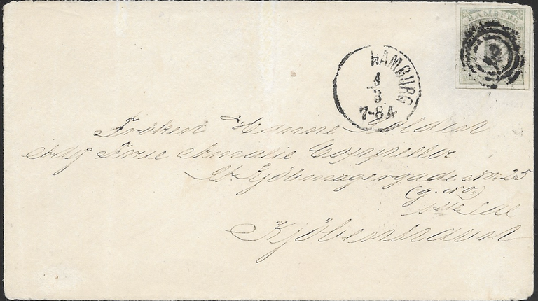 Seltenes 1 1/4 Schilling-Porto nach Dänemark – im März 1864 (Mi.Nr. 8b)