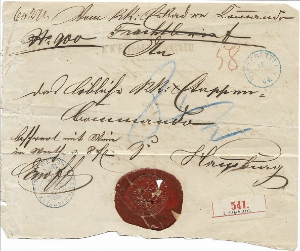 Frachtbrief vom 15.9.1864 von RITZEBÜTTEL nach Hamburg