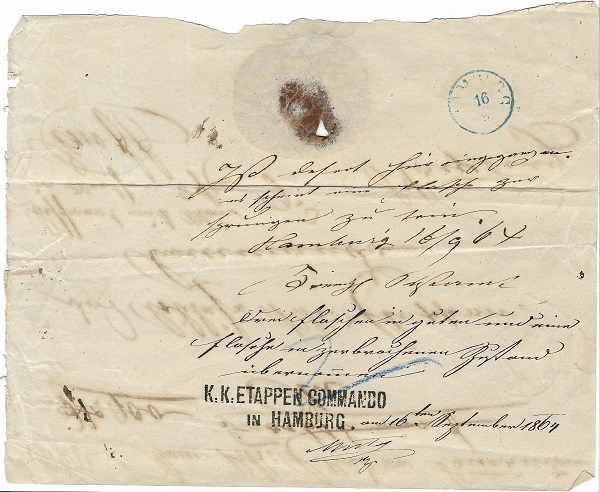 Rückseitig der zweizeilige Empfangsstempel