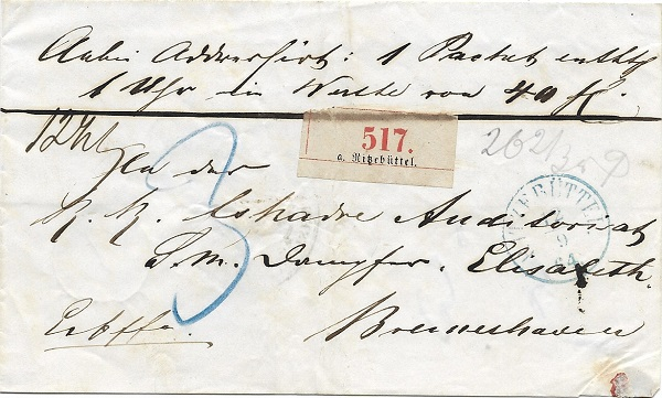 aketbegleitbrief von Ritzebüttel nach Bremerhafen