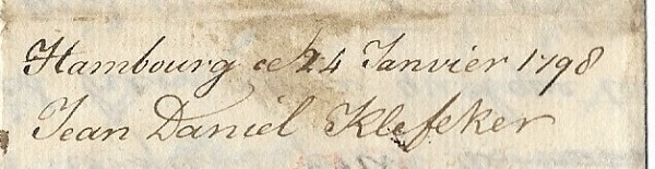 Joh.Daniel Klefeker war als Forwarding Agent laut dem Handbuch von Kenneth Rowe „The Postal History of the Forwarding Agents“ ab dem Jahre 1789 in Hamburg tätig