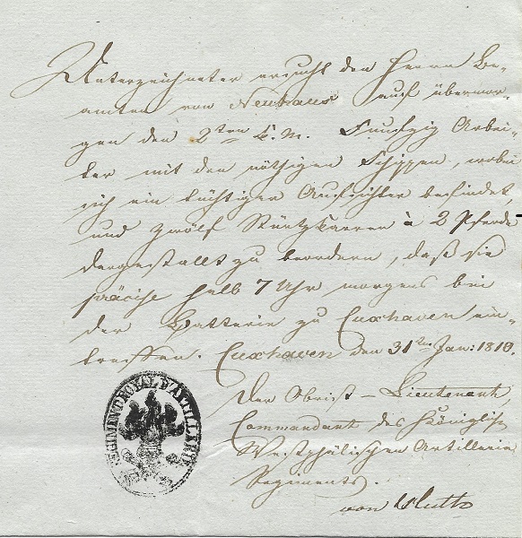 Truppenstempel COMMAND ROYAL D´ARTILLERIE