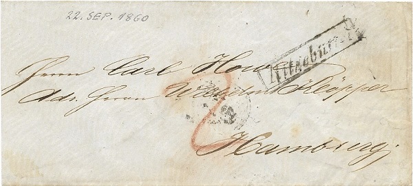 Aufgrund des rückseitigen Eingangstempels kann der Brief auf das Jahr 1860 datiert werden