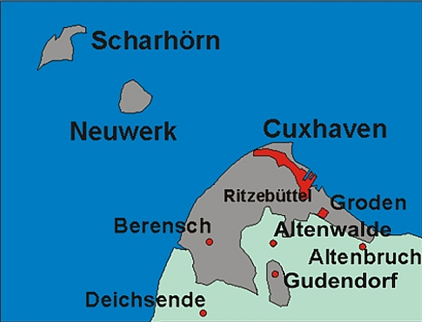 Die simple Karte aus einem heutigen Prospekt der Gemeinde Cuxhaven