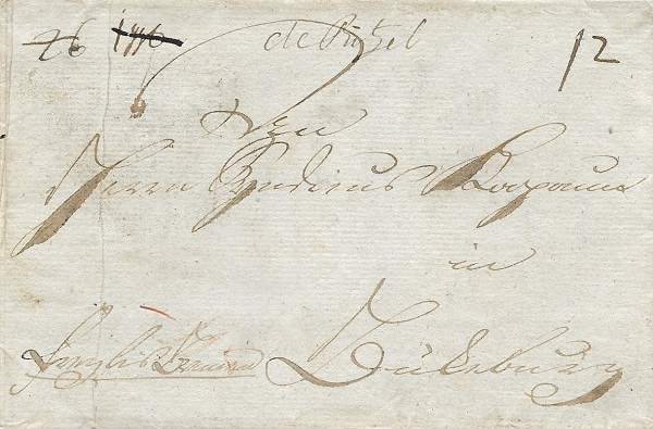 „de Ritzeb“ auf einer Briefhülle ca.1799 