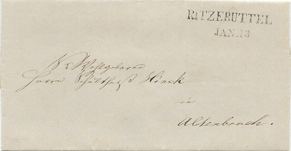 Noch einmal der „53mm“-Stempel. Datierung: 1849 – Absender Amtmann Sthamer 