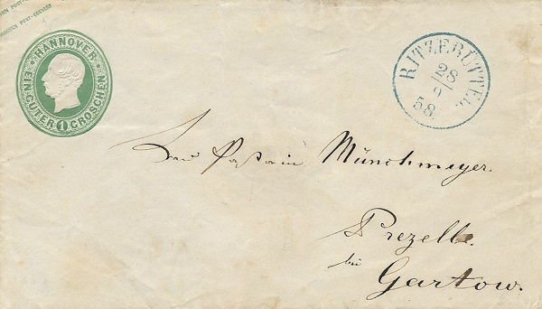 1858 Ganzsache 1 Ggr. grün 
