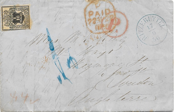 1856 Vorausentwertete Marke auf Brief nach London