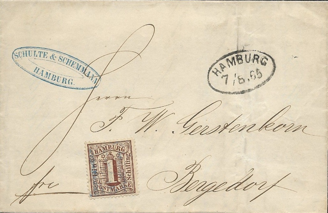 Eine portogerechte Einzelfrankatur - nach Bergedorf bis zum 14.6.1866
