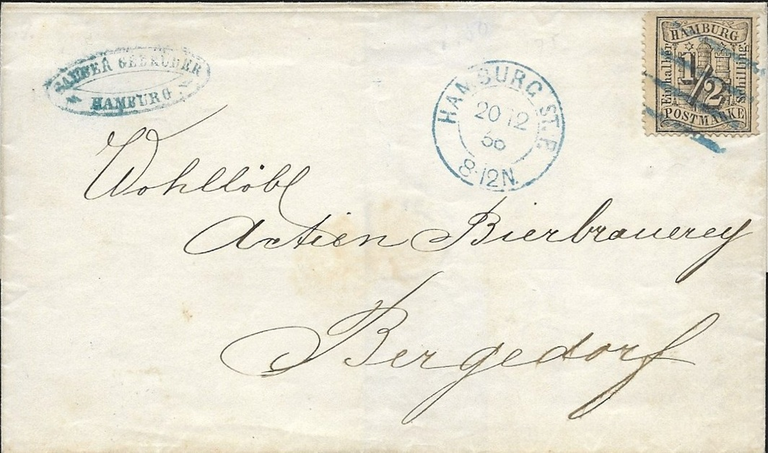 Nach Bergedorf war ab dem 15.6.1866 der Tarif ebenfalls 1/2 Schilling