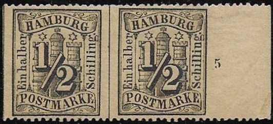 Die Zähnungsmaschine arbeitete nicht immer perfekt: Ein waagerechtes Paar, bei dem die senkrechte Perforation fehlt