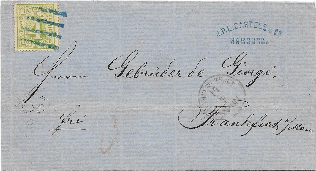 Für Briefe aus dem Briefkasten (ab 1.1.1865) galt auch der 4-Schilling-Tarif ins Thurn & Taxis`sche Postgebiet