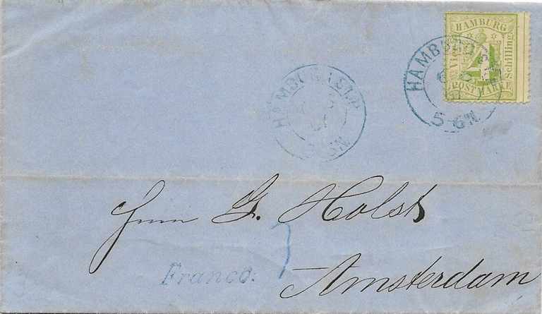 Ab dem 1.11.1866 war das Porto nach den Niederlanden 4 Schilling